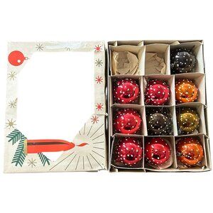 Vintage East Germany Glass Christmas Ornaments • Set of 10 • Original Box • MCM